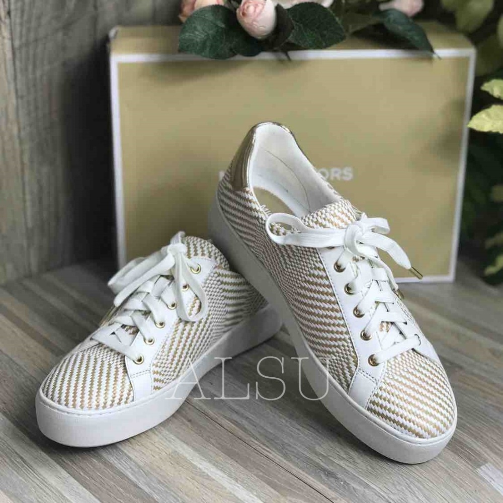 Michael Kors Poppy Lace Up Diagonal Weave Natural - Picture 4 of 8